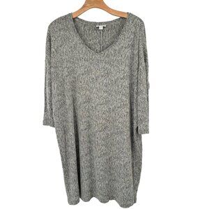 Pure J Jill Gray V-Neck linen Knit Tunic dress size large 3/4 sleeve womens